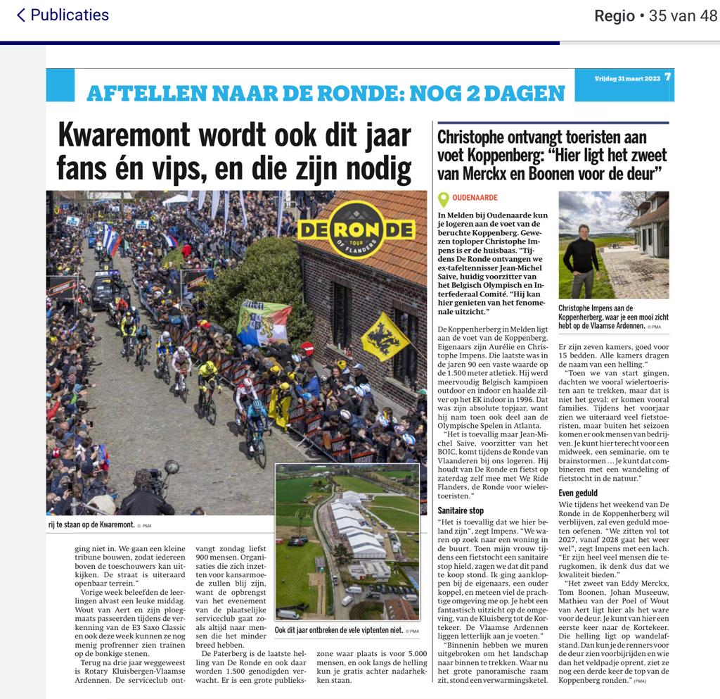 Hier ligt het zweet van Merckx en Boonen voor de deur, Het Nieuwsblad,  31/03/2023